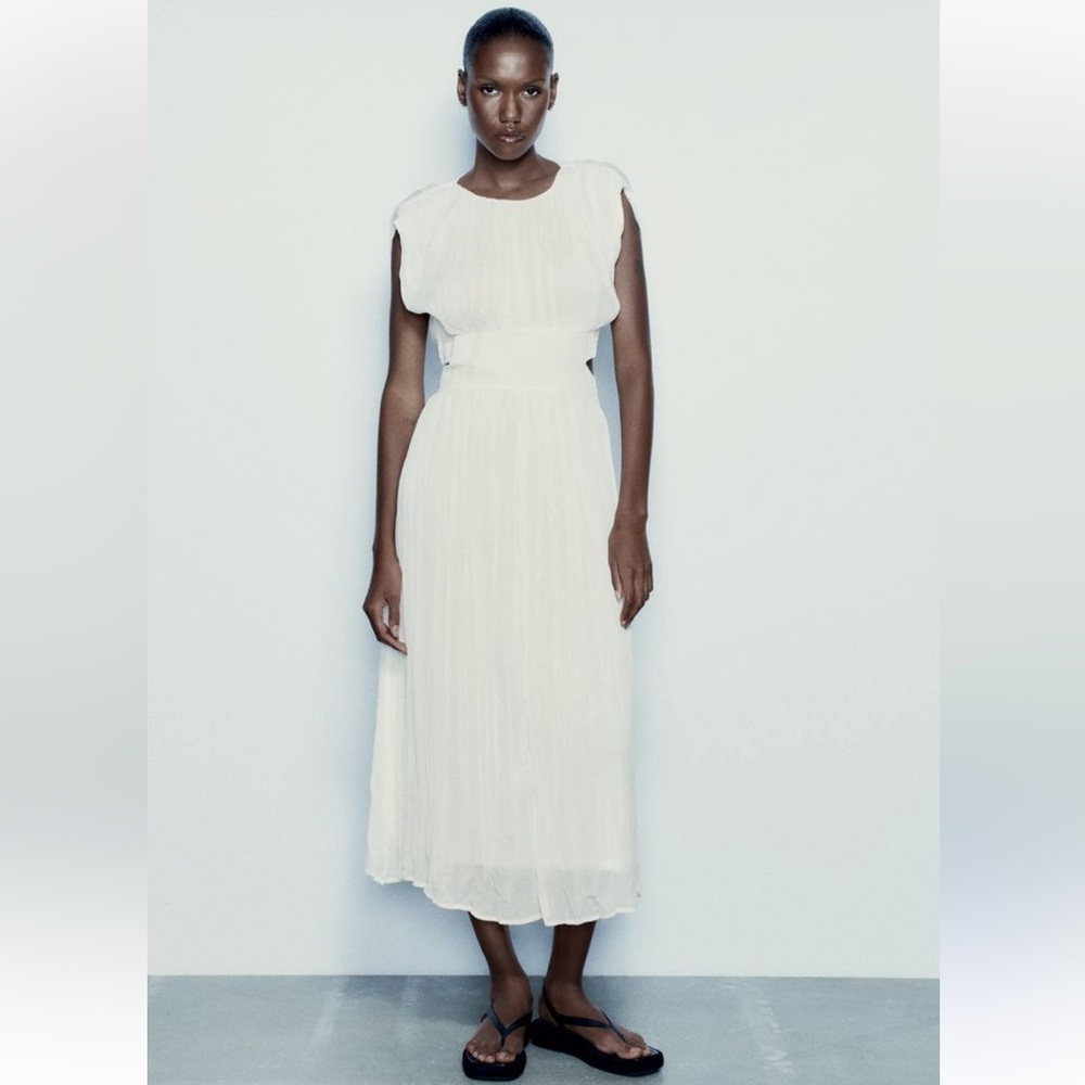 ZARA CUT OUT PLEATED MIDI DRESS - Picture 7 of 8